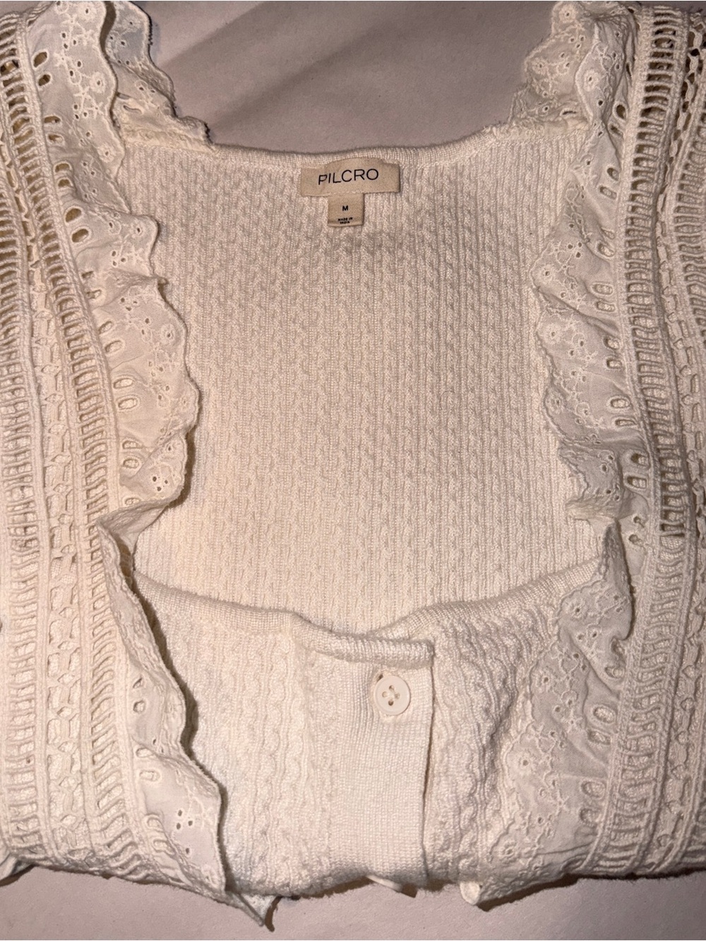 Pilcro Ivory Ruffle Eyelet Button-Front Tank - Picture 4 of 6
